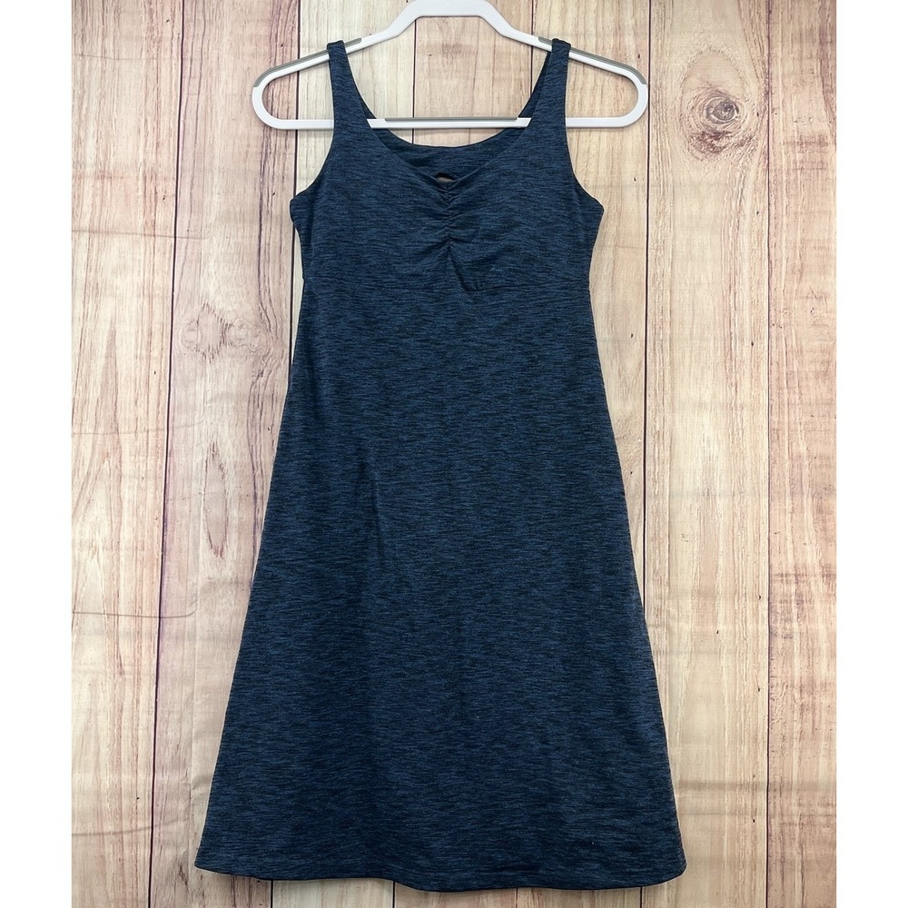 Kuhl Charcoal Blue Mova Aktiv Ruched V-Neck Cut Out Back Tank Dress Size XS